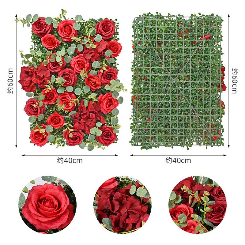 Simulation Flower Wall Three-dimensional Background Wall Decoration Eucalyptus Leaf Rose Window Flower Wall Simulation Flower Large Wedding Flower Row