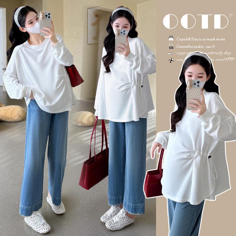 

Spring 2026 Maternity Fashion: Irregular Long Sleeve Hoodie, New Loose Fit Belly Covering Top for Women L