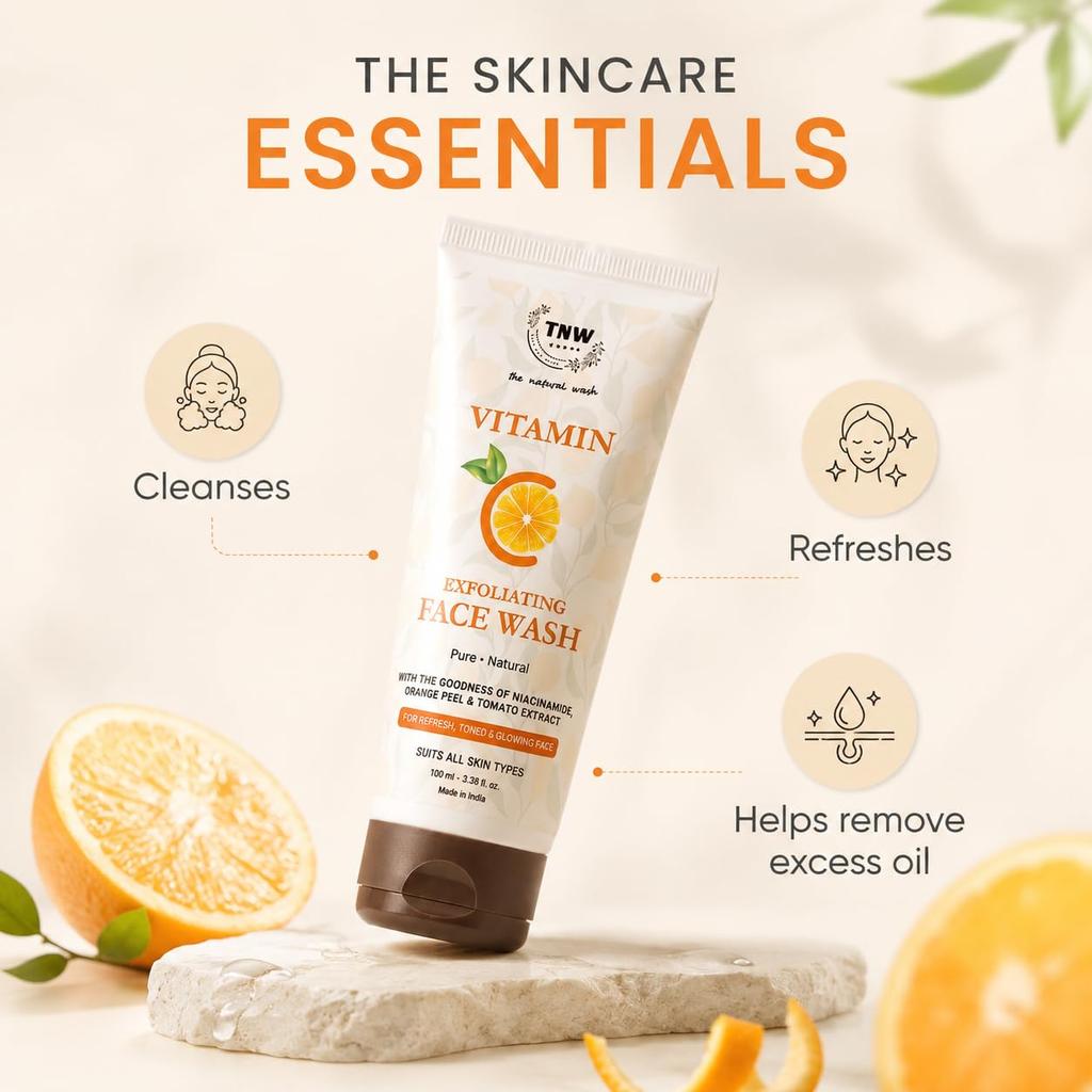 Vitamin C Face Wash 100ml with Niacinamide, Orange Peel & Tomato Extracts for Glowing Skin