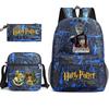 Large Capacity Schoolbag with Shoulder Strap; Student Three-piece Pencil Case Set