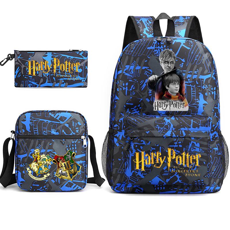 Large Capacity Schoolbag with Shoulder Strap; Student Three-piece Pencil Case Set
