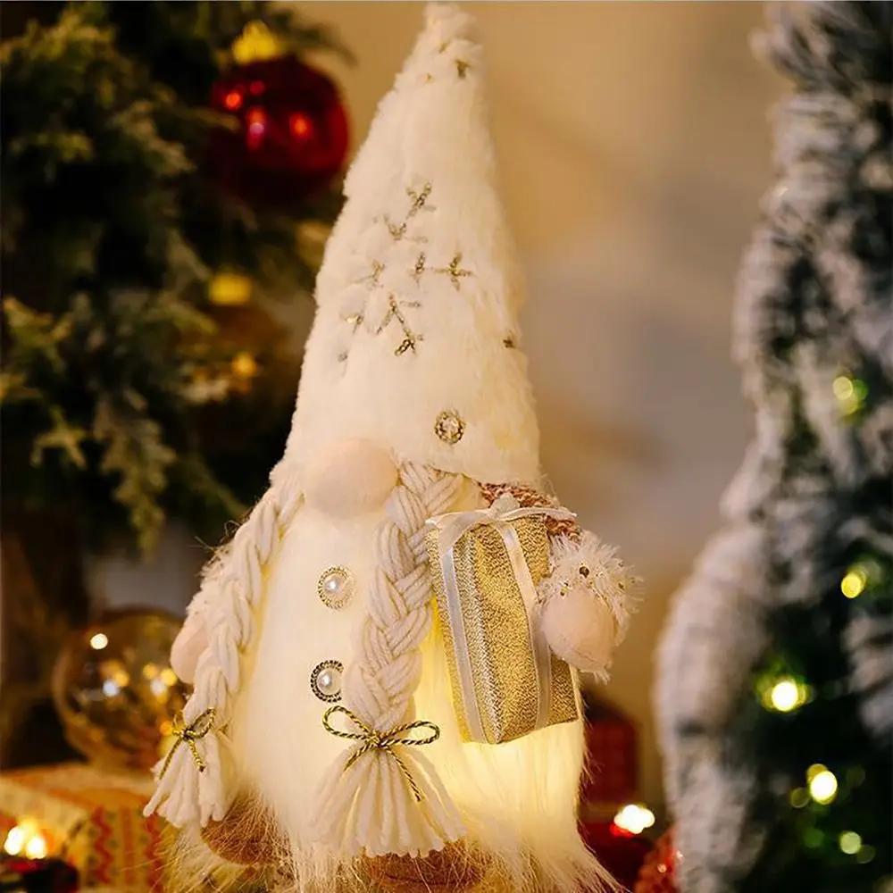 Christmas Decorations Rudolph Gnomes Ornaments LED Light Long Whiskers Figurine Ornaments Christmas Dolls New Year Gift