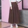 2025 High-Waist A-Line Mesh Skirt: Three-Layer Pleated Fairy Skirt for Spring & Autumn