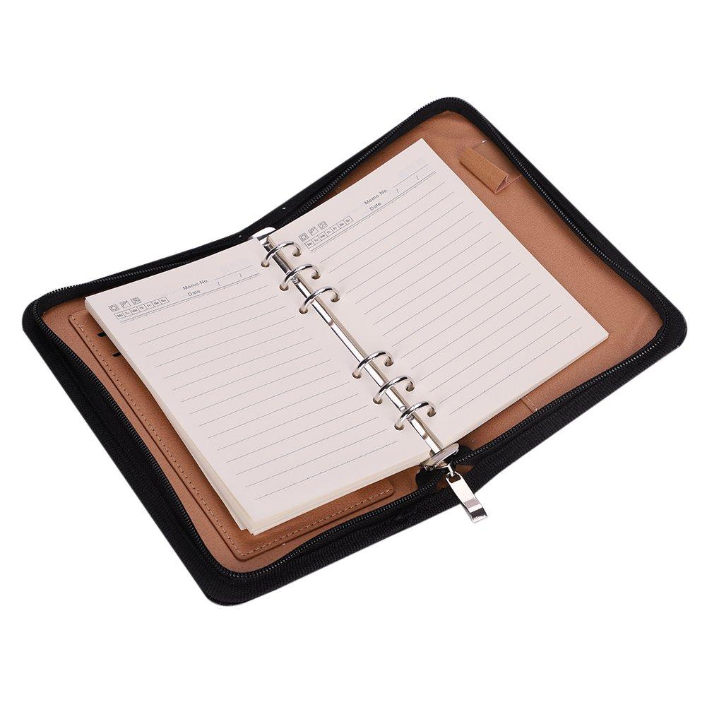 Sistem Liant Liber 6 Pixuri Carte de Vizită Înregistrare Fermoar Piele Afaceri Crăciun Negru A5/A6 Caiet, Foaie, Caiet, Găuri, Calculator, Suport,