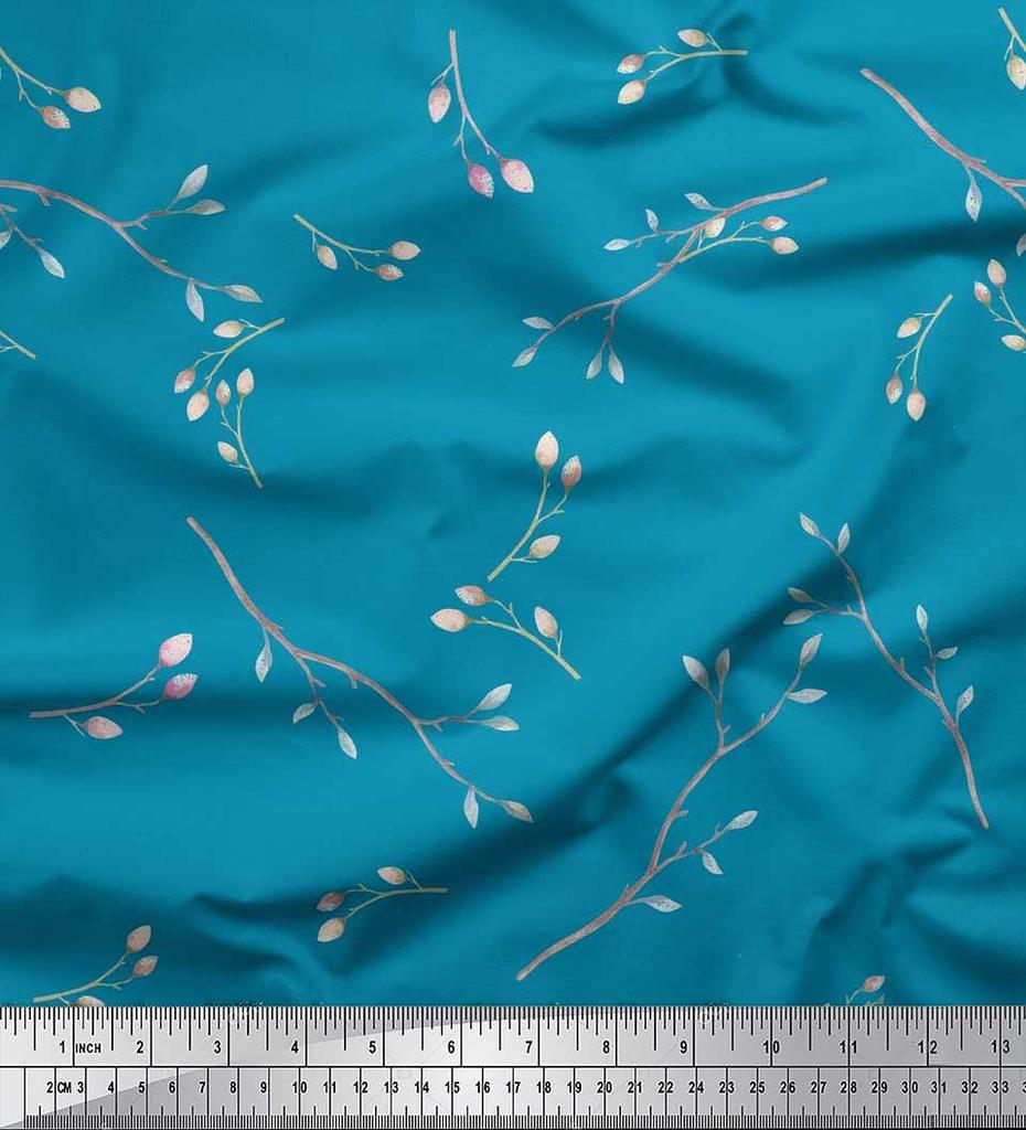Soimoi Japan Crepe Satin Fabric Leaves & Buds Flower Print Fabric by the metre 42 Inch