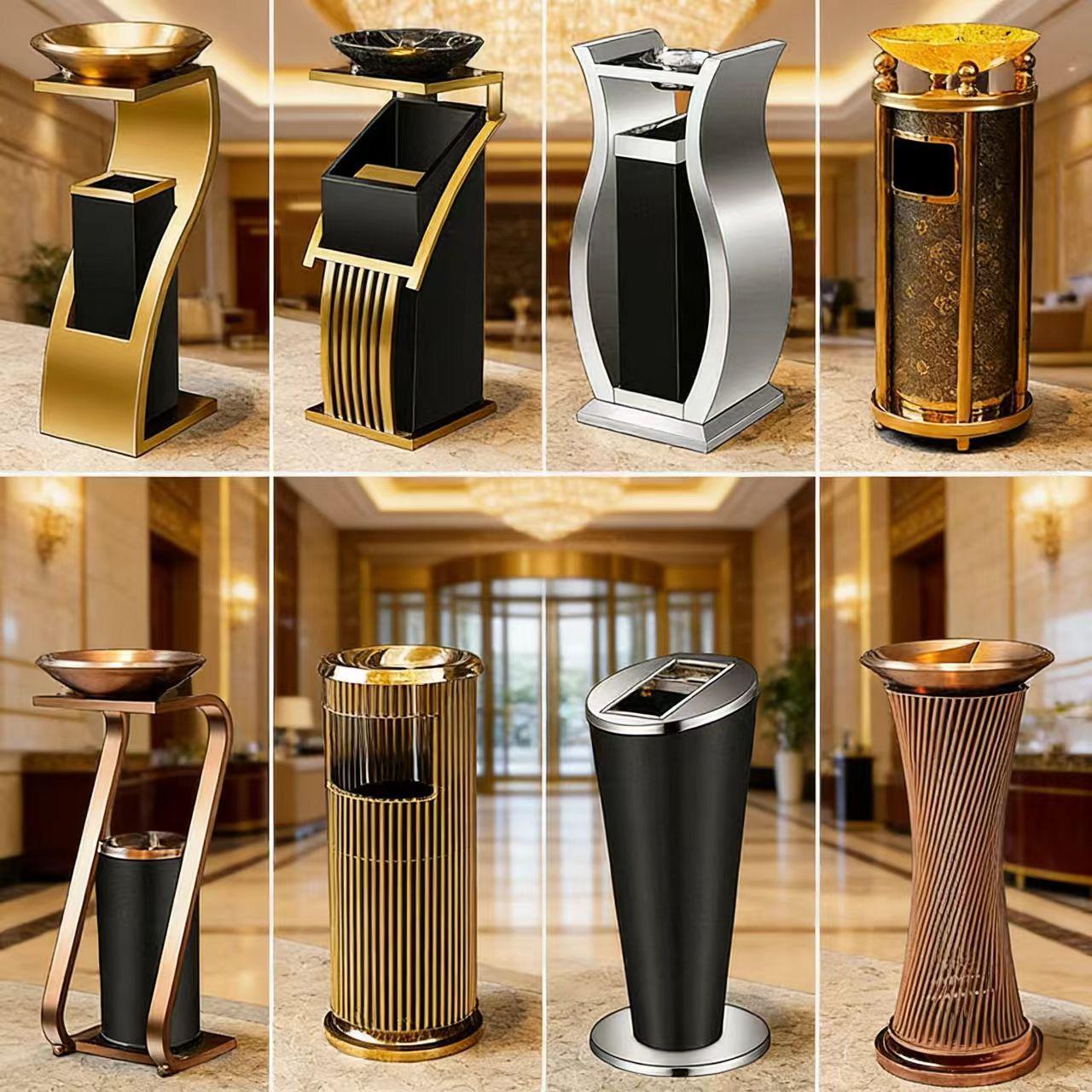 High-End Stainless Steel Lobby & Club Trash Can with Ashtray