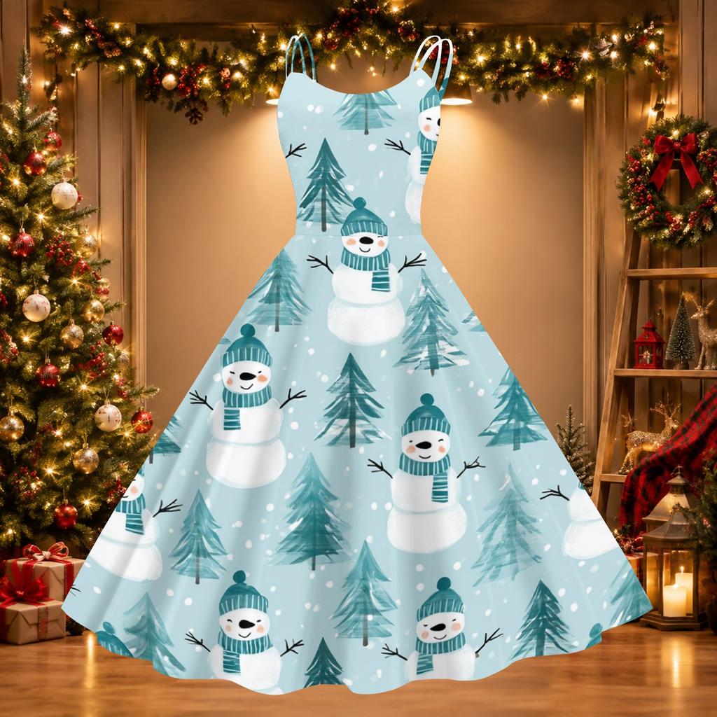 Women's Christmas Print Off-Shoulder Sexy Retro Party Dress for Holiday Celebration