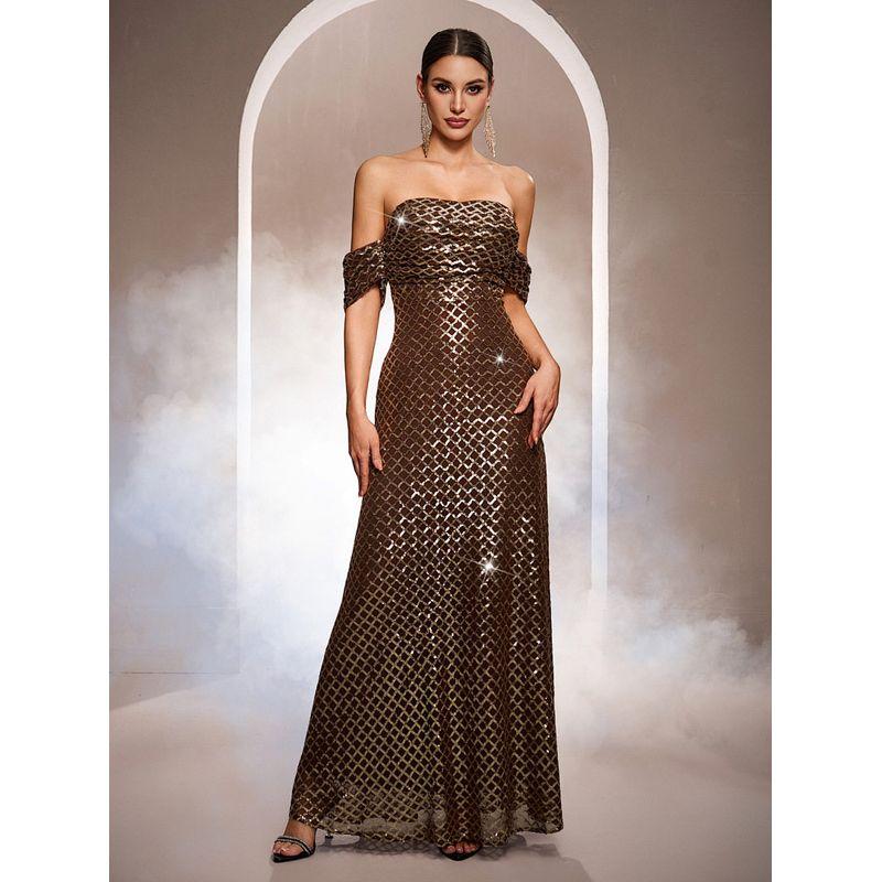 Cross-Border European and American Women s Clothing New Sequined Sexy Birthday Dress Evening Gown Sexy Birthday Dress Gold S