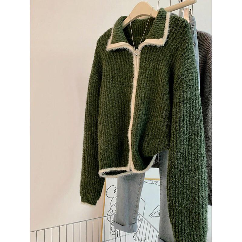 Women s Lapel Knitted Cardigan Sweater S