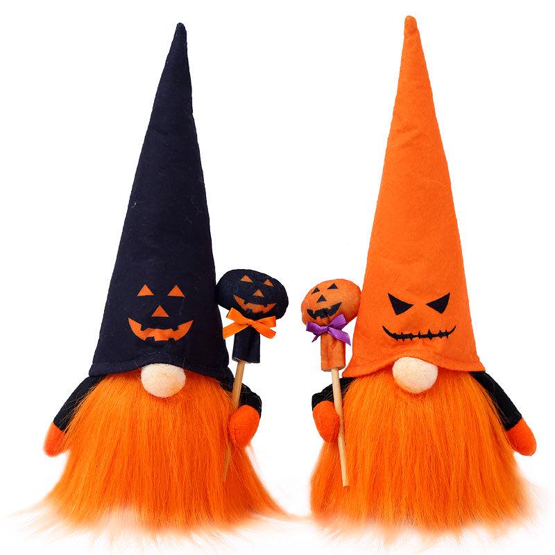Luminous Ghost Face Halloween Doll Figurine with Rudolph Pendant for Window Display.