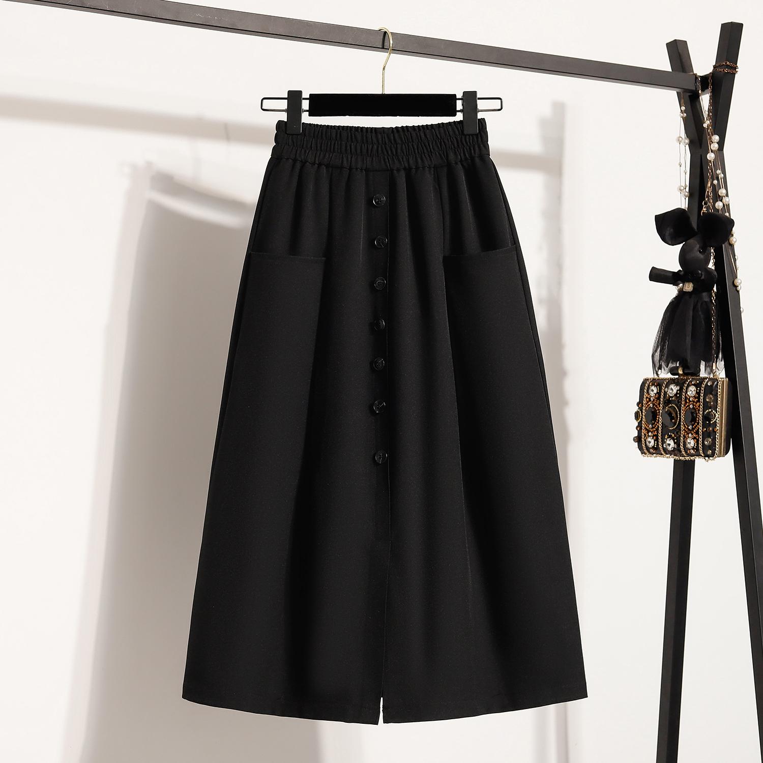 

DIMANAF Новые весенние женские юбки больших размеров с эластичной резинкой на талии, модные длинные юбки А-силуэта с однотонной плиссировкой 5XL чёрный