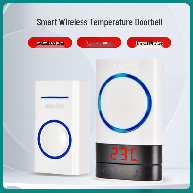 Battery-Free Wireless Smart Doorbell with Temperature Display and Long Range No