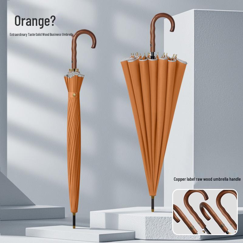 Men's Extra Large 24-Rib Solid Color Business Umbrella with Wooden Handle and Logo Print