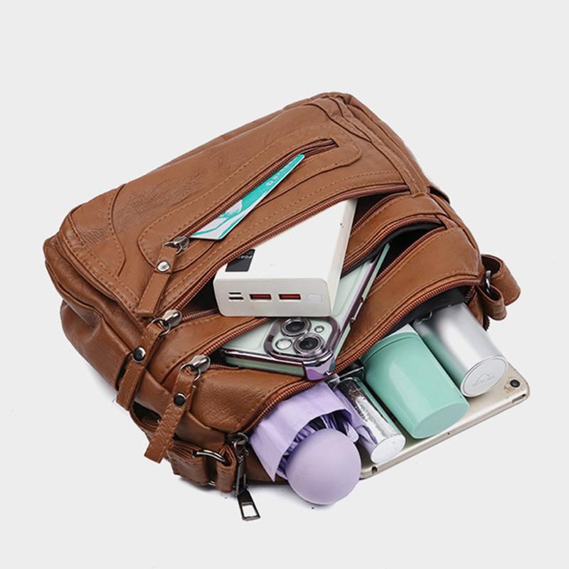 Neue Damen Schultertasche PU Weiches Leder Große Kapazität Umhängetasche Mode Einfach Mehrere Taschen Mehrschichtig Muttertasche für Frauen mittleren Alters
