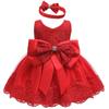 Children's Lace Color Block Birthday Bow Dress