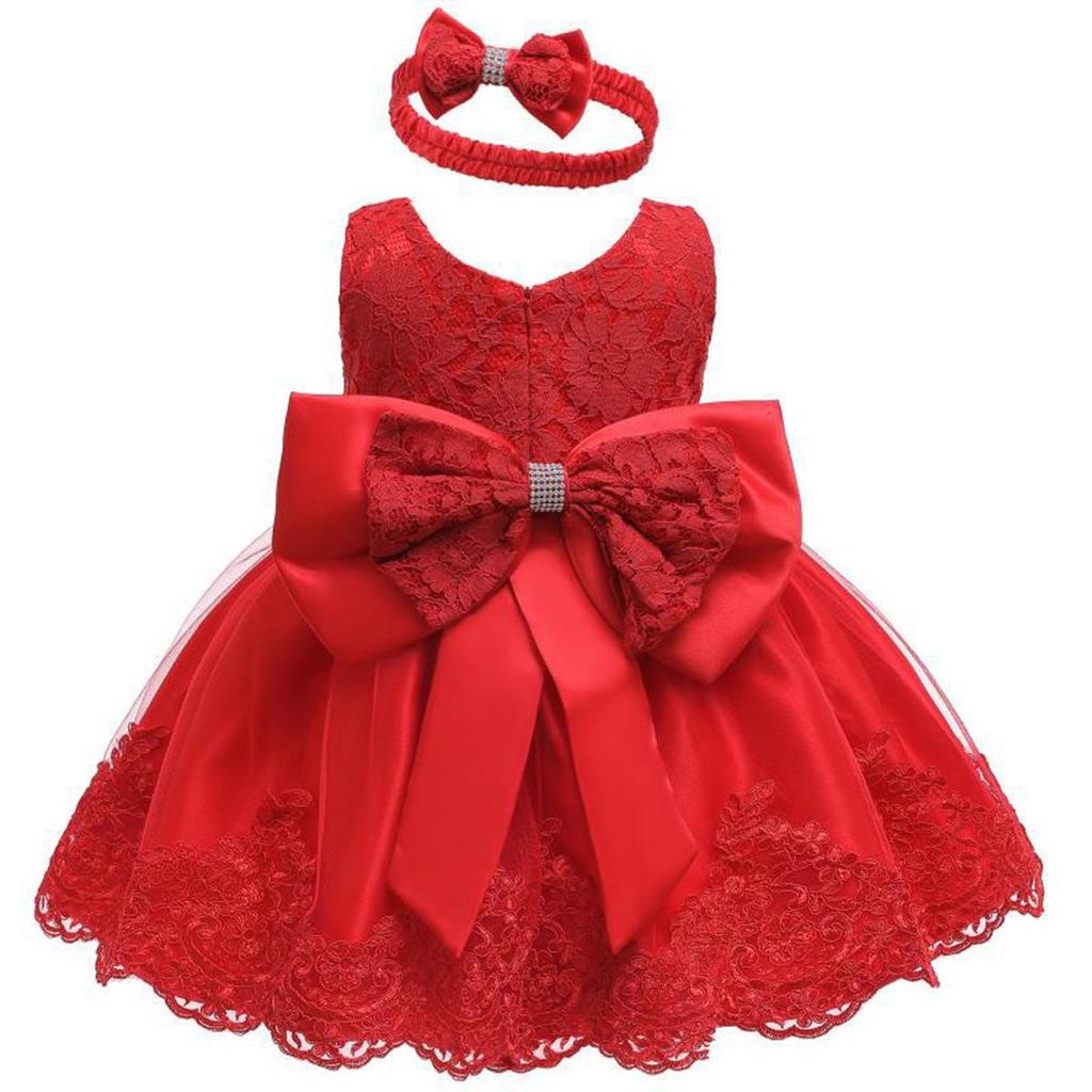 Children's Lace Color Block Birthday Bow Dress