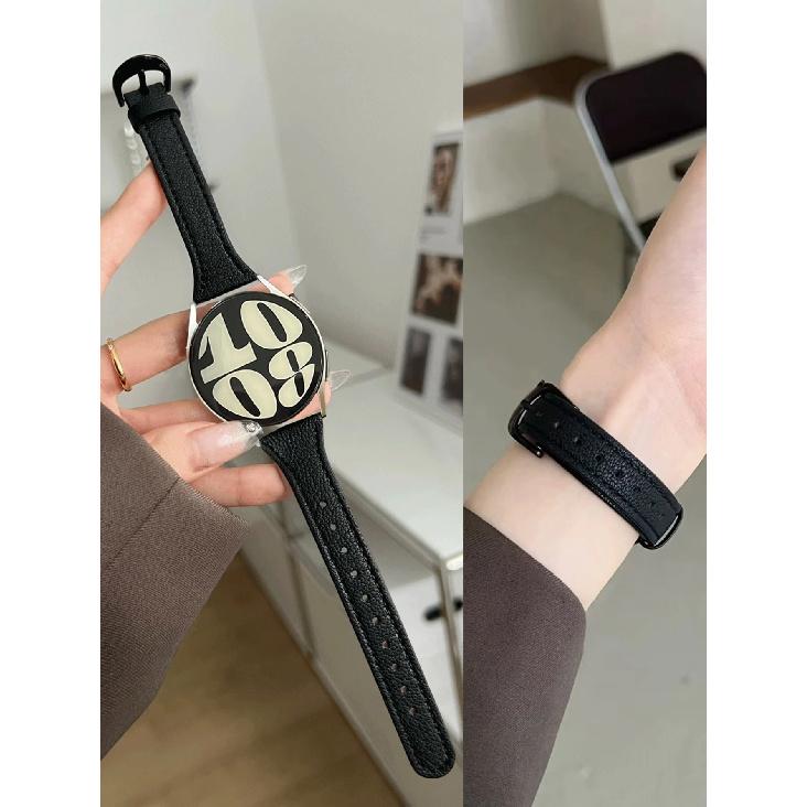 

New 20mm 22mm Thin Leather Loop band For Samsung Galaxy Watch 7 FE 5 Pro 4 6 classic 44mm 40mm sport bracelet correa Strap universal 20mm чёрный