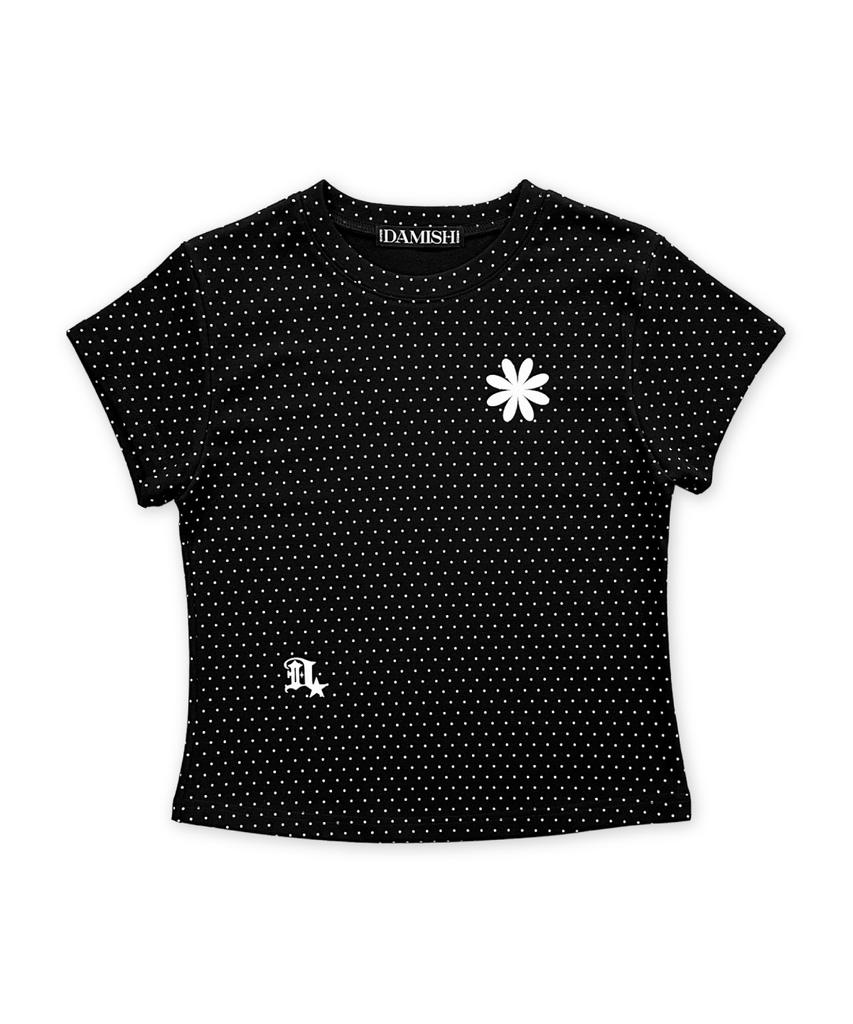 Damiswi Flower Symbol Polka Dot Short Sleeve T-Shirt_Black