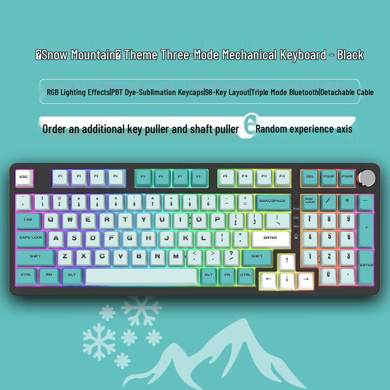 98-Key Wireless Bluetooth Three-Mode Mechanical Keyboard - Gaming, Esports, Office, PBT Transparent DIY Customization