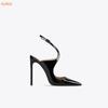 Fashion Black Slingback Cross Strap Women Pumps Thin Heels Patent Leather Shoes Ankle Strap Spring/autumn Pointed Toe Dress Career Pumps