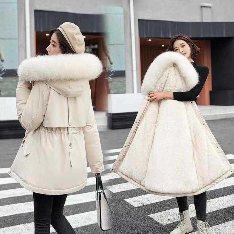 New Winter Women's Cotton-padded Coat Mid-length Large Fur Collar Plus Velvet Cotton-padded Jacket Down Cotton-padded Coat Cotton-padded Jacket