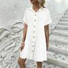 In-Stock European & American Summer Solid Color Casual Lapel Button Shirt Dress for Women