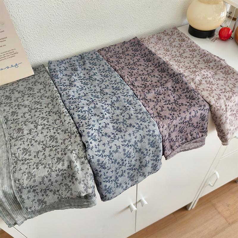 Autumn and Winter Floral Scarf Korean Version Cotton and Linen Scarf Women's Breathable Shawl Artistic Retro