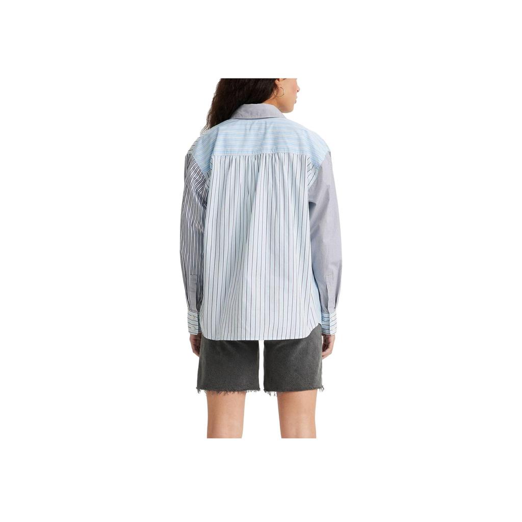 Levis SS23 Camisa de Manga Larga Ajustada con Cuello Rayado para Mujer Azul A3362-0019