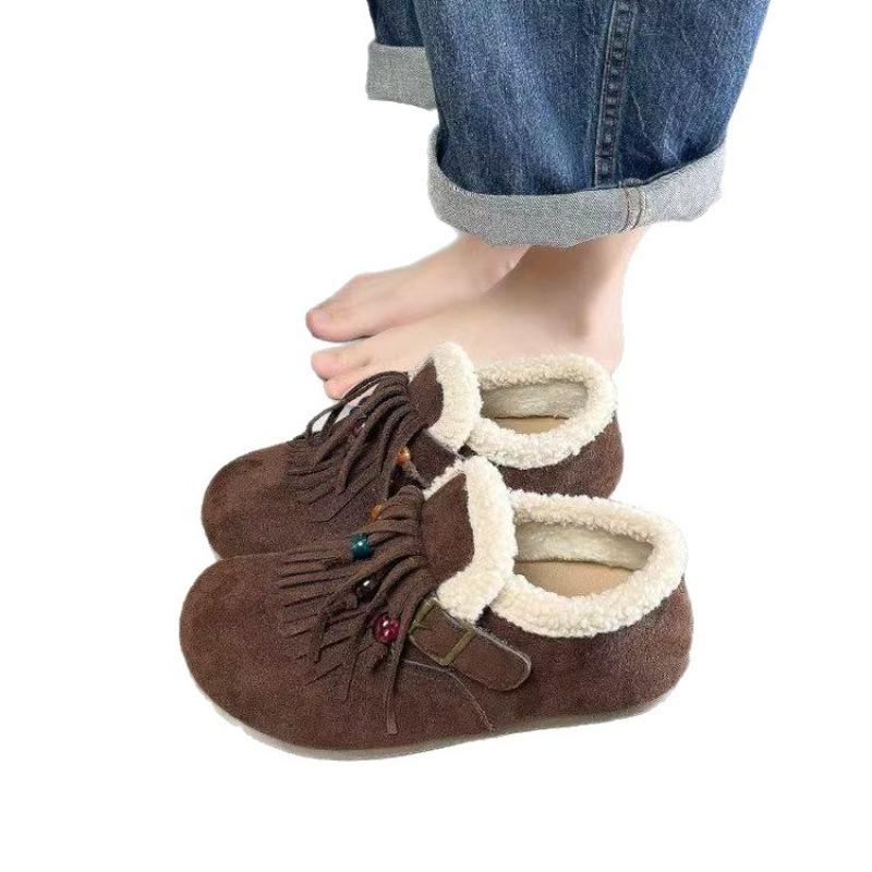 Retro autumn and winter new versatile tassel soft-soled lazy wool cotton shoes
