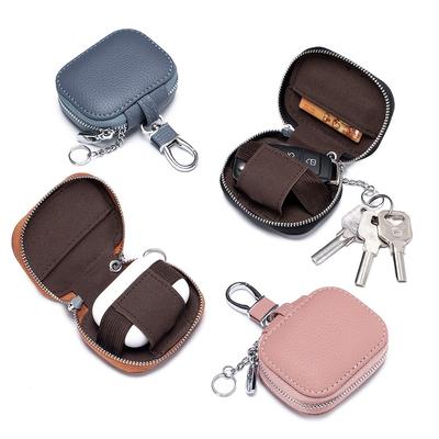 Einfarbiges echtes Leder, kleine quadratische Reißverschlusstaschen, Kopfhörertaschen, Schutzhüllen aus Kuhleder, Bluetooth-Headset-Tasche