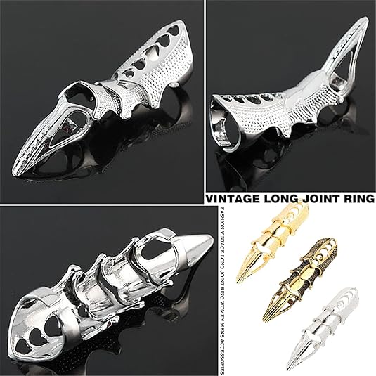 Men's Knuckle Joint Full Finger Double Ring Punk Rock Eagle Claw Armor Activity Ring Gothic Halloween Cosplay Jewelry for Women