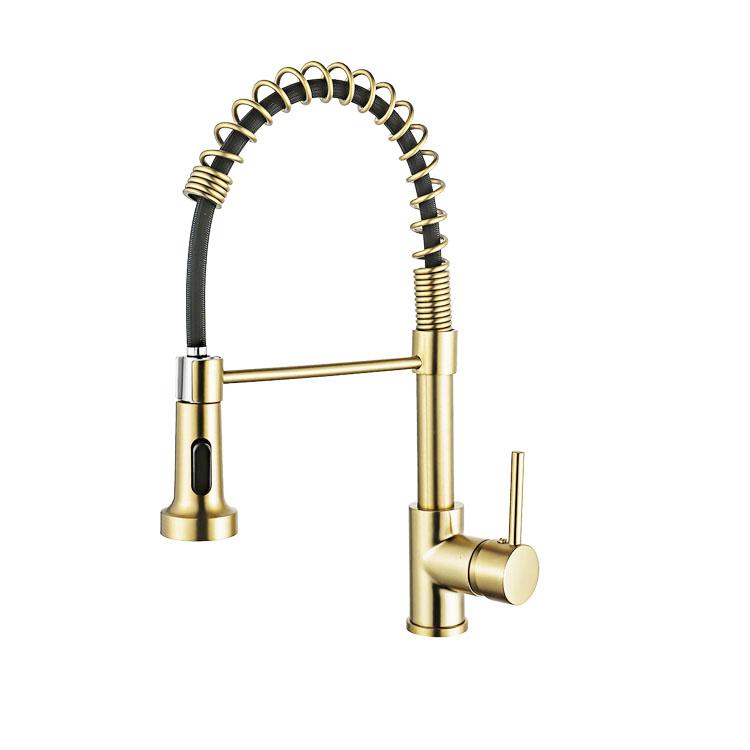 Spring Sink Kitchen Faucet Brass Pull Down Spray Faucet Gold Water Taps