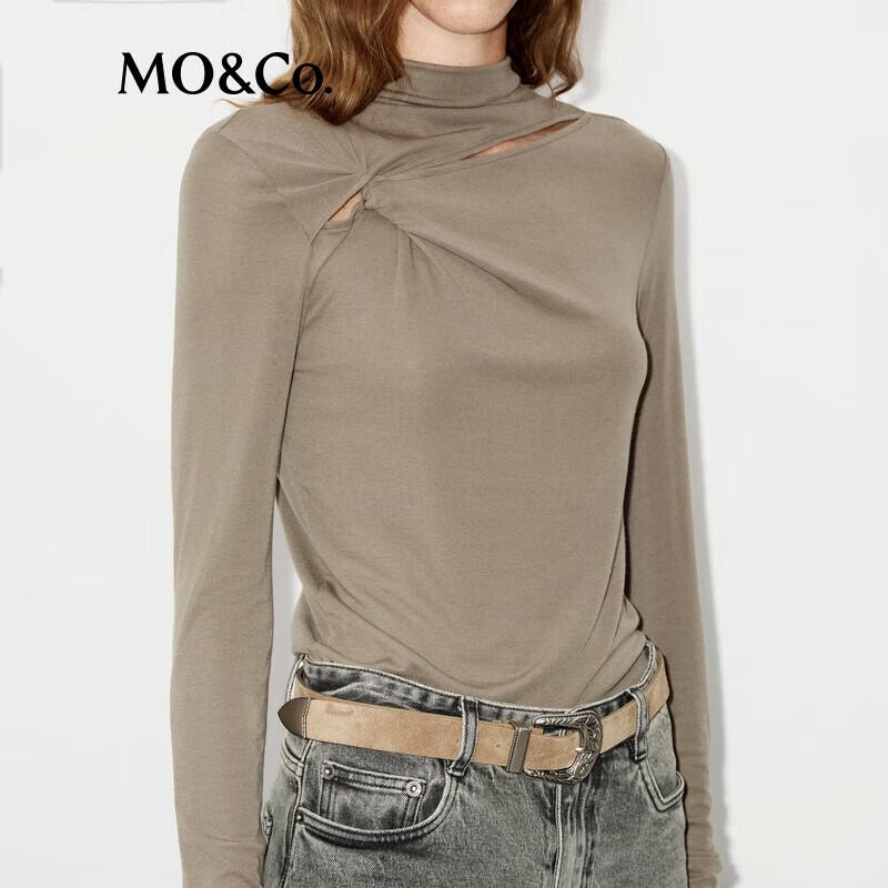 MO&Co. Deconstructed High-Neck Stretch Tencel Wool Top