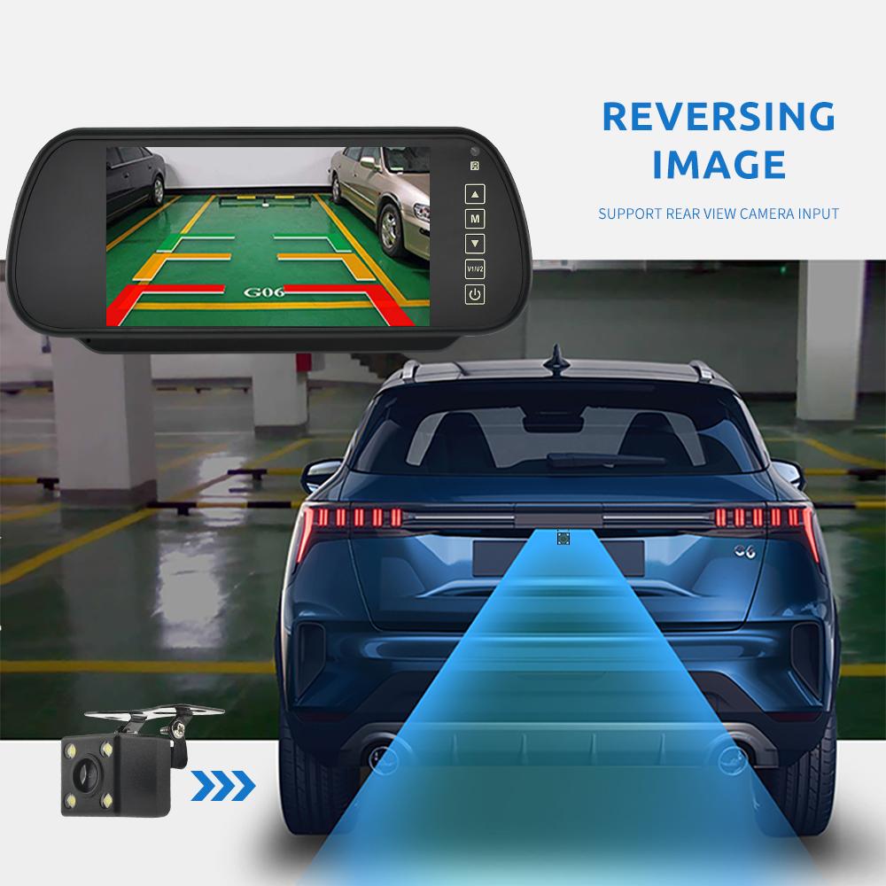 7palcový monitor zpětného zrcátka do auta s kamerou pro zpětné zrcátko pro parkování, zálohování, TFT LCD HD obrazovka, univerzální