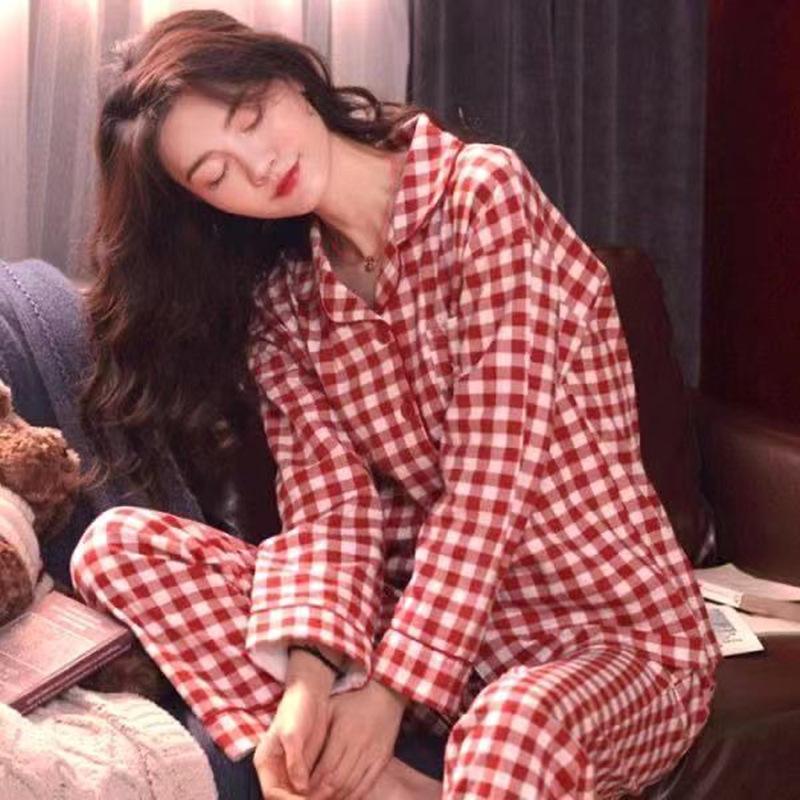 Pajamas women's spring and autumn 100% pure cotton long-sleeved plus size purple high-end autumn and winter cardigan loungewear two-piece set