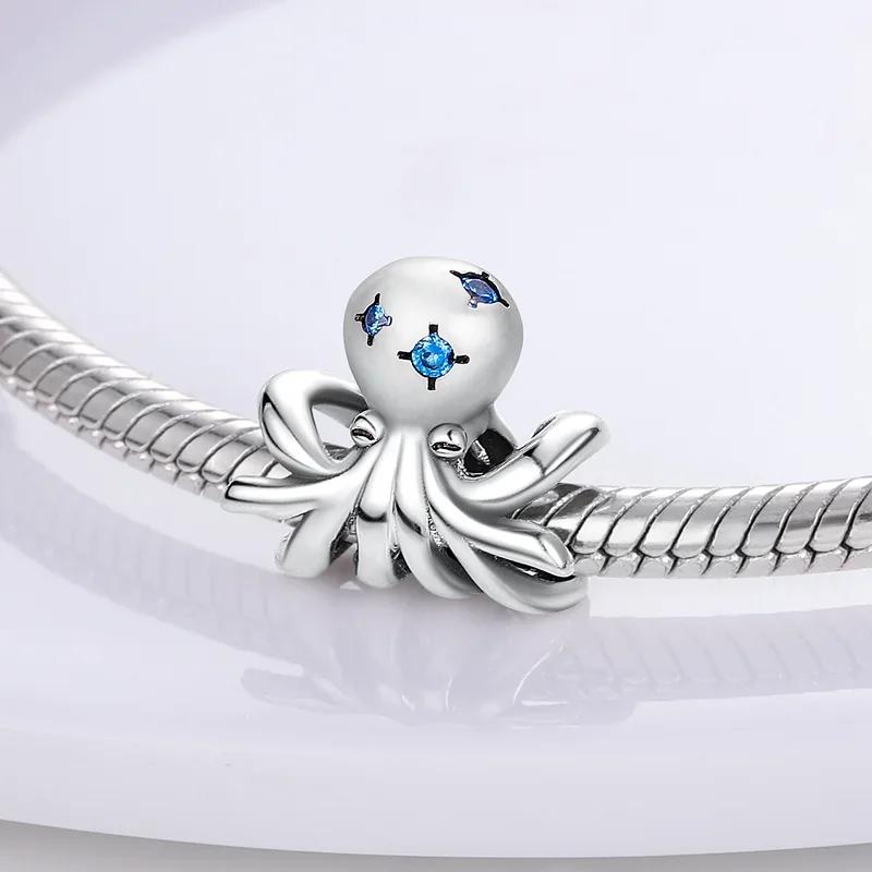 Original Copper Blue Octopus Tail Starfish Animal Seahorse Beads Charm Fit Bracelet Women Anniversary Gift Accessory Jewelry