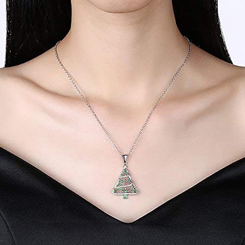 Christmas Pendant Necklace, Exquisite Temperament Holiday Jewelry, Inlaid Zircon Christmas Tree
