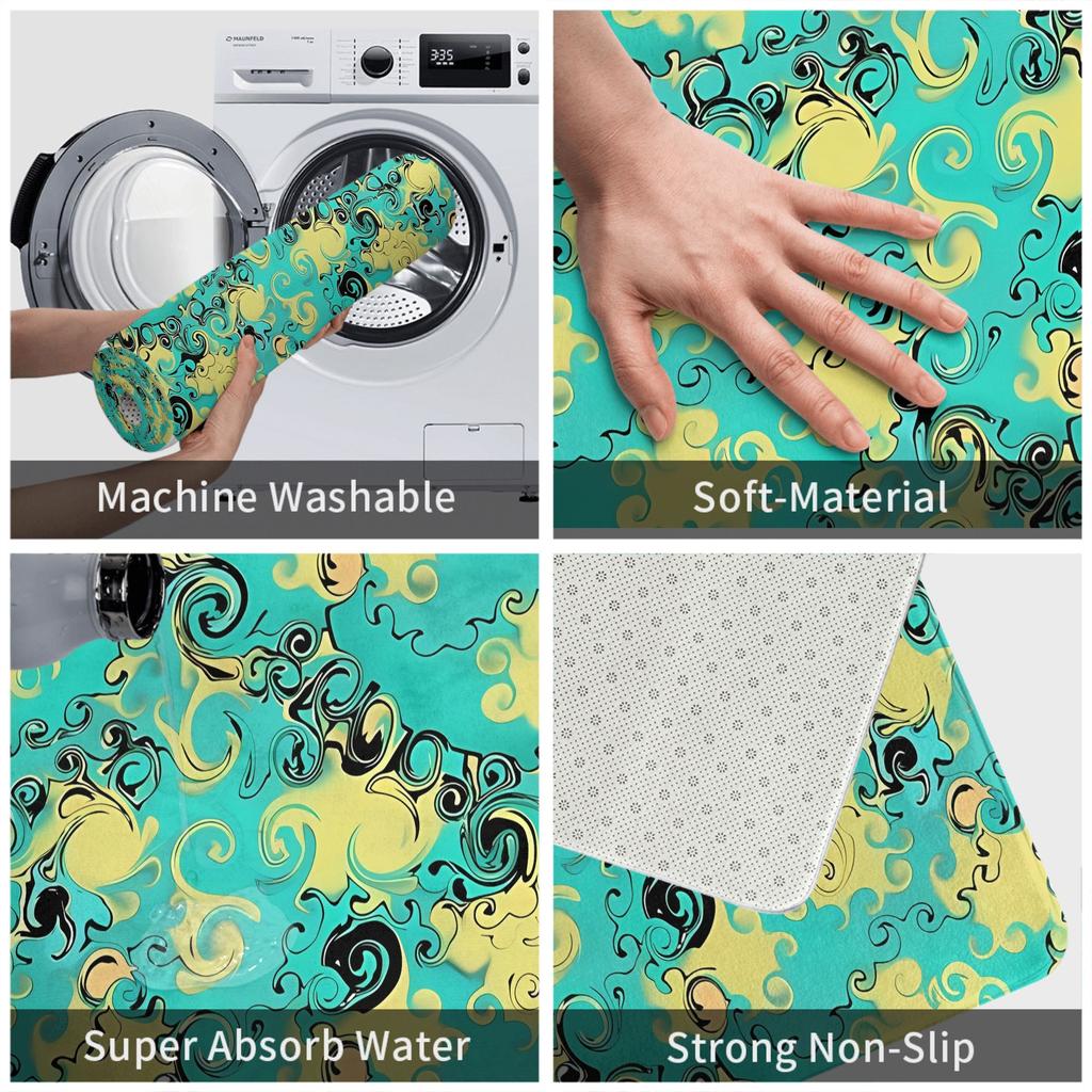 1pc Abstract Teal Paisley Design Christmas Decor Bath Mat Doormat Living Room Carpet Entrance Rug Home Decoration