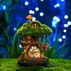 Valery Madelyn Fluffy Fairy House Garden Figurine with Solar Cute Fairytale Garden Outdoor No Batteries Waterproof Ornament, Solar-Powered Light,