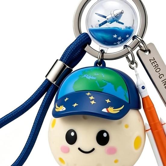 Yousheng Keychain Space Rocket Floating Artemis Pendant with 3D Moon Character Lightweight Keychain Backpack
