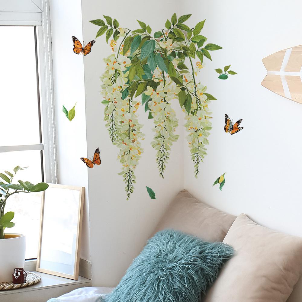 Fresh and Delicate Flower, Vine, Butterfly, Living Room and Dining Room Wall Decoration Stickers
