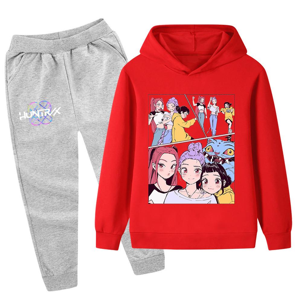 PB1238 Kinder Jungen Mädchen Kpop Mira Zoey Rumi Druck Langarm Kapuzenpullover Hose Hosen Kleidersets