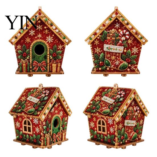 Kreatives Geschenk für Erwachsene DIY Weihnachts-Perlenkunst Malerei Hängender Anhänger Bausatz, 3D Perlen Lebkuchenhaus Dekoration Haus Handgemachte Miniatur