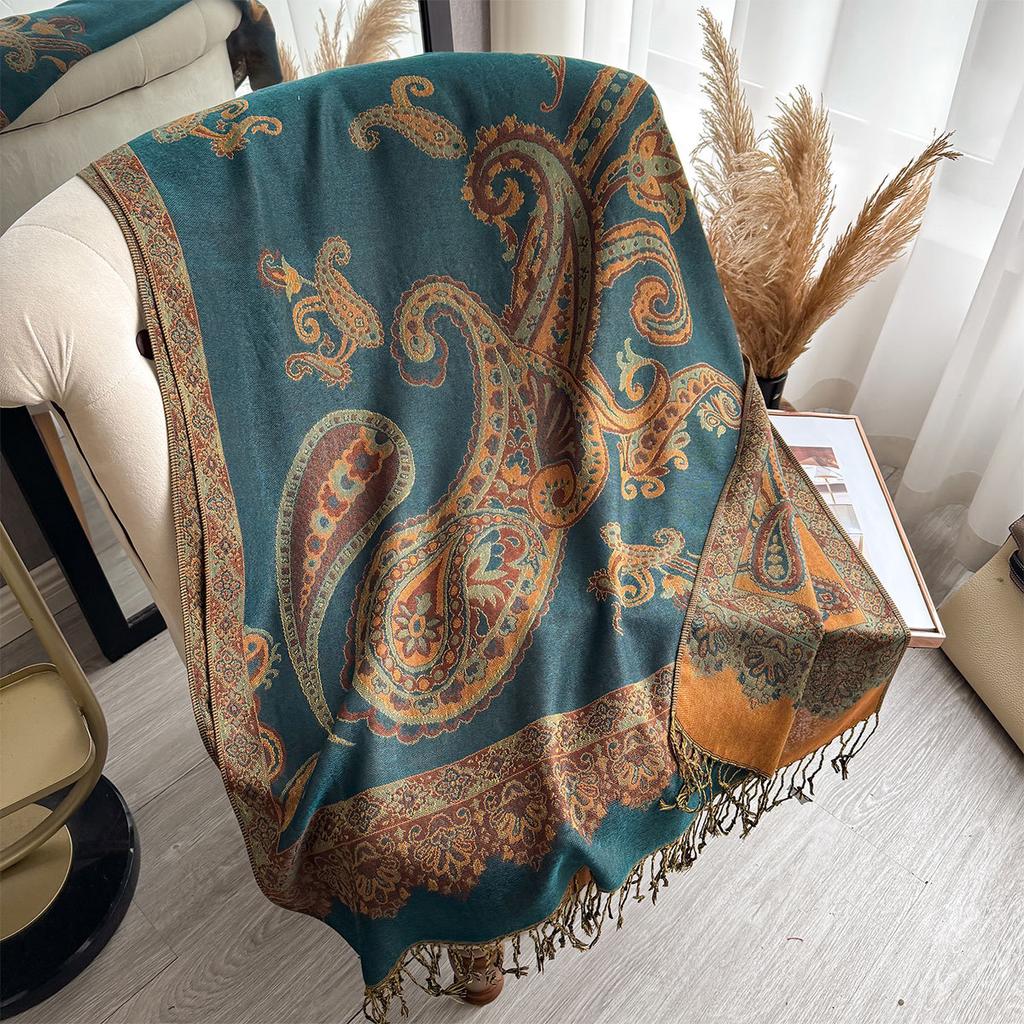 Women's New Imitation Cashmere Scarf, Ethnic Style Cashew Nut Flower Fringed Long Scarf, High Fashion Warm Shawl