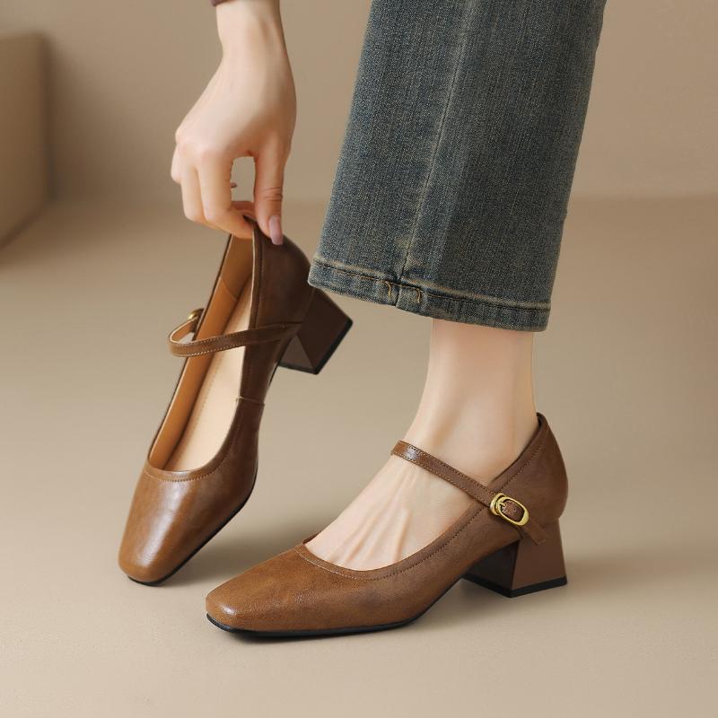 Fashion 2025 Autumn New French Shallow Single Shoes Women Wear Kitten Heel One Strap Block Heel Mary Jane Small  Shoes