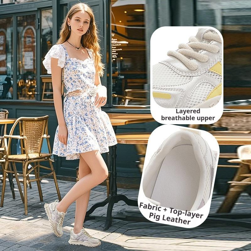 Genuine Leather Forrest Gump Shoes Thick-soled Mesh Women's Shoes Breathable Sports Shoes Lightweight Casual Comfortable Dad Shoes