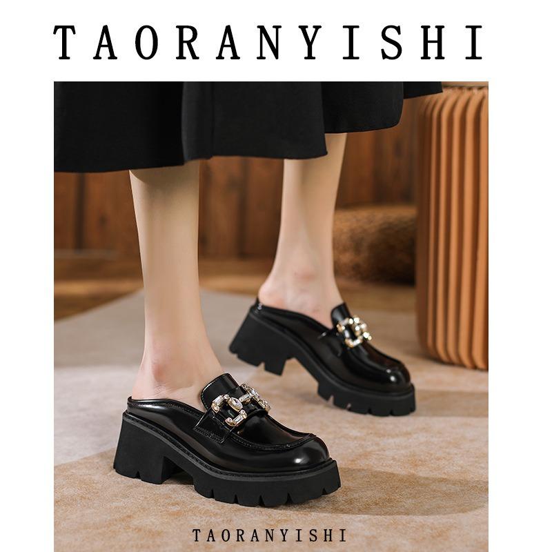 Baotou thick-bottomed sandals female muffin half-drag new spring and summer rhinestone high-heeled thick-heeled lazy woman