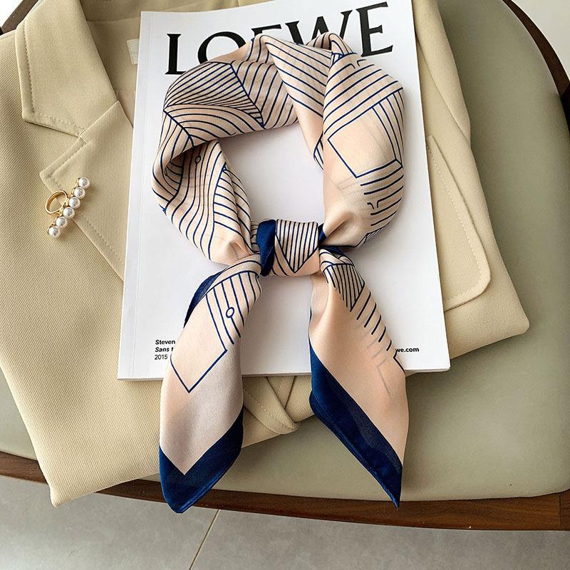 Korean Version of Spring and Summer New Imitation Silk Square Scarf Clavicle Decorative Scarf for Women Fashion Retro Small Silk Scarf Tying Bag