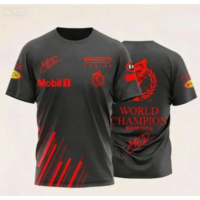 Max Verstappen Racing Theme T-shirt with World Champion Logo & Signature for Racing Fans Daily Wear