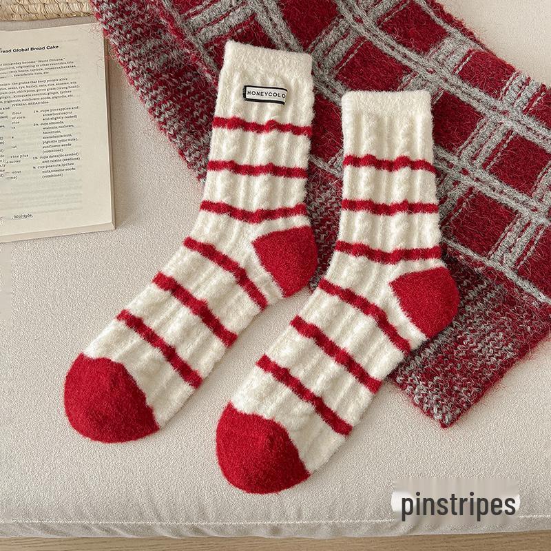 Benmingnian Women's Thick Coral Fleece Socks - Cozy Red Christmas Winter Sleepwear